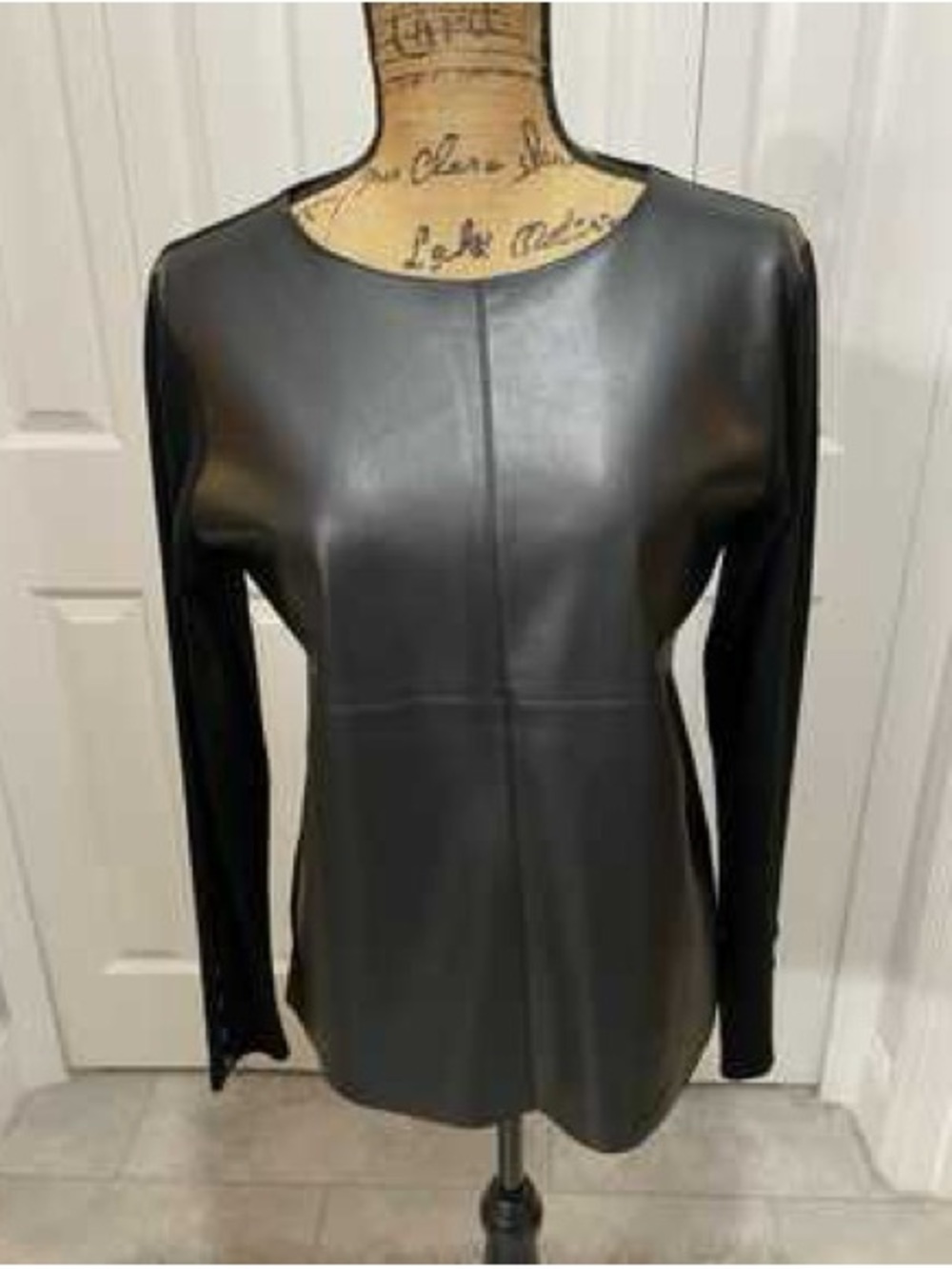 Sioni Black Faux-Leather Panel Pullover Top